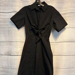 Thakoon Black Poplin Tie-Front Midi Shirt Dress